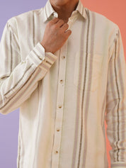Cream Striped Cotton Blend Shirt for Men - SF_982Cream_S