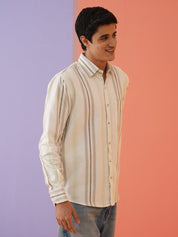 Cream Striped Cotton Blend Shirt for Men - SF_982Cream_S