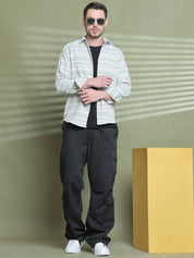 Cream Striped Cotton Shirt for Men - SF_9020Pista_S