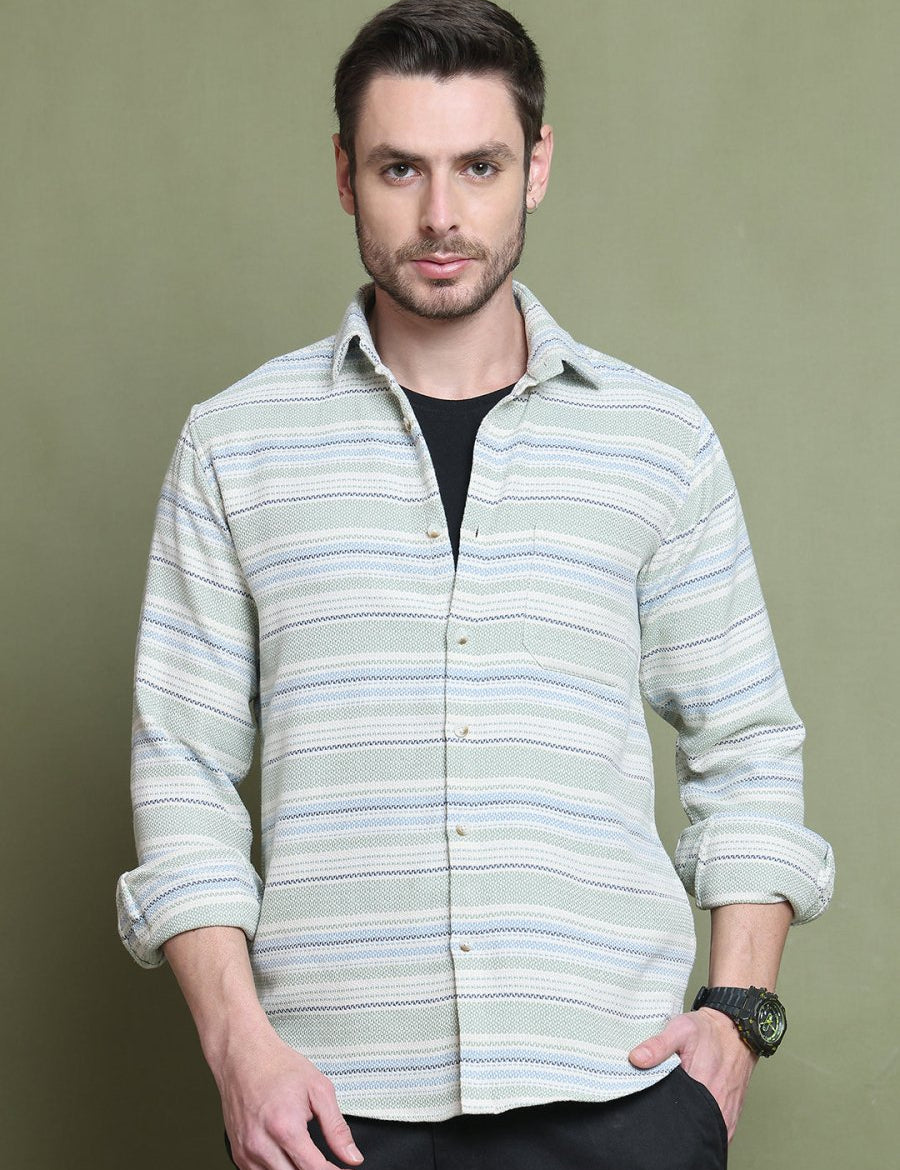 Cream Striped Cotton Shirt for Men - SF_9020Pista_S