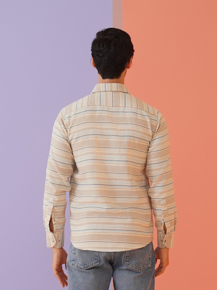 Cream Striped Cotton Shirt for Men - SF_9020Cream_S