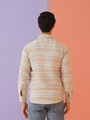 Cream Striped Cotton Shirt for Men - SF_9020Cream_S