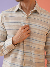 Cream Striped Cotton Shirt for Men - SF_9020Cream_S