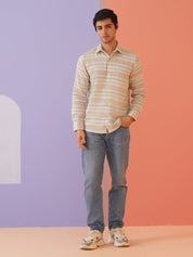 Cream Striped Cotton Shirt for Men - SF_9020Cream_S