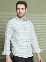 Cream Striped Cotton Shirt for Men - SF_9020Pista_S
