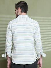Cream Striped Cotton Shirt for Men - SF_9020Pista_S