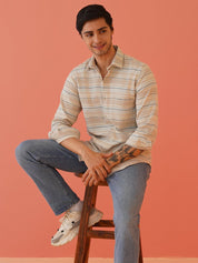 Cream Striped Cotton Shirt for Men - SF_9020Cream_S