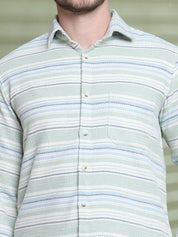 Cream Striped Cotton Shirt for Men - SF_9020Pista_S