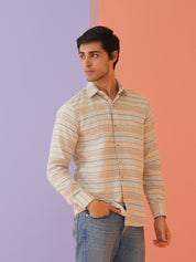Cream Striped Cotton Shirt for Men - SF_9020Cream_S