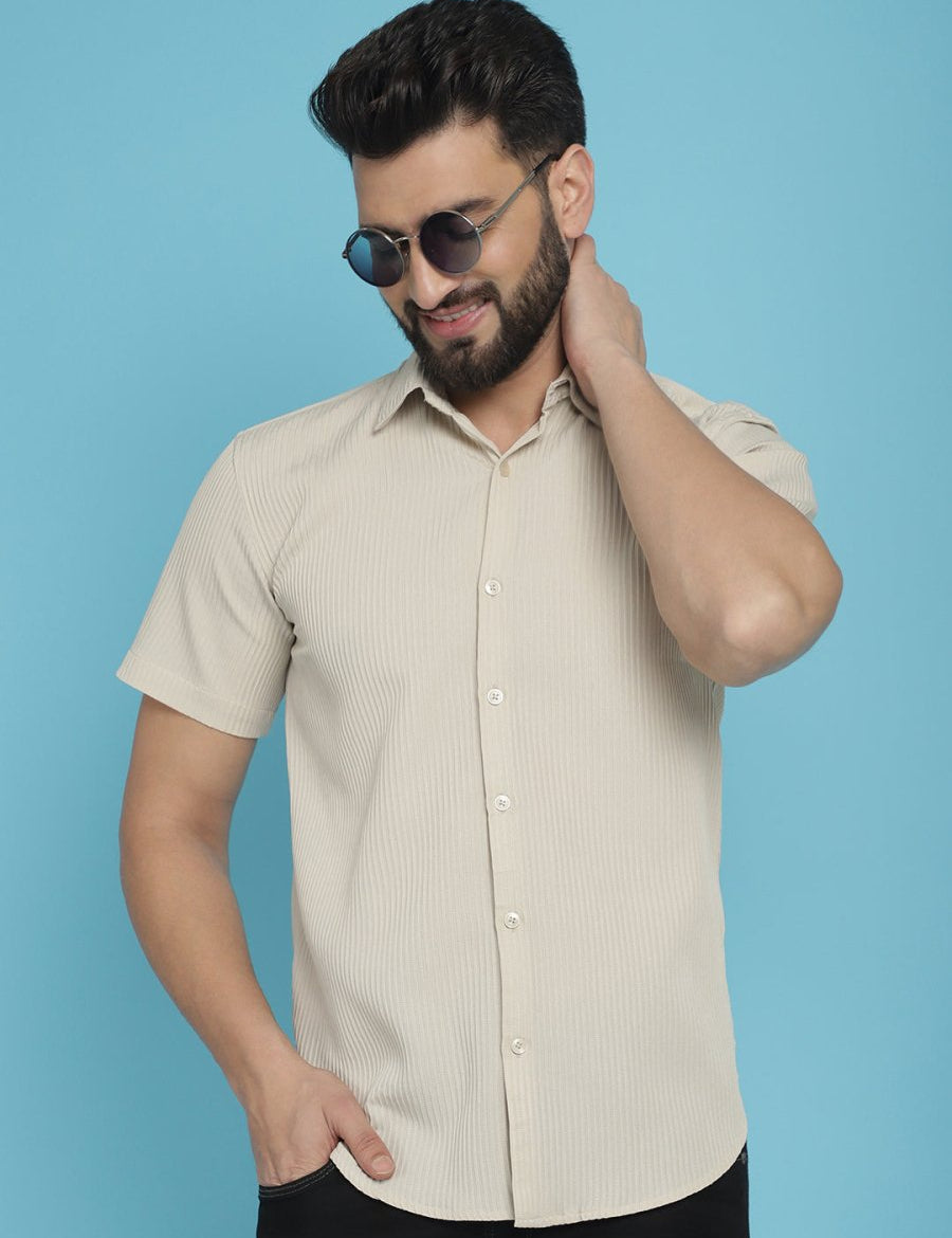 Cream Striped Half Sleeve Shirt for Men - SF_921Cream_S