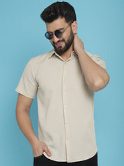 Cream Striped Half Sleeve Shirt for Men - SF_921Cream_S