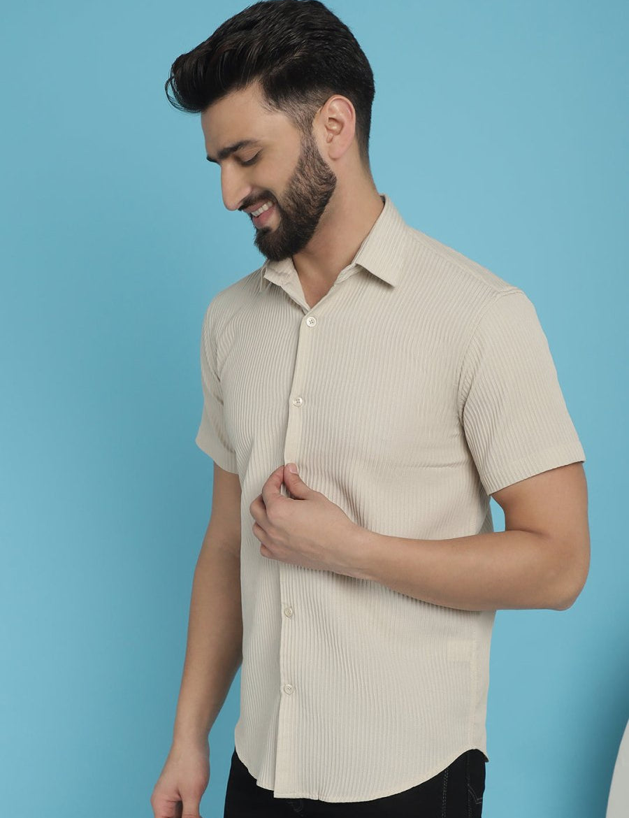 Cream Striped Half Sleeve Shirt for Men - SF_921Cream_S