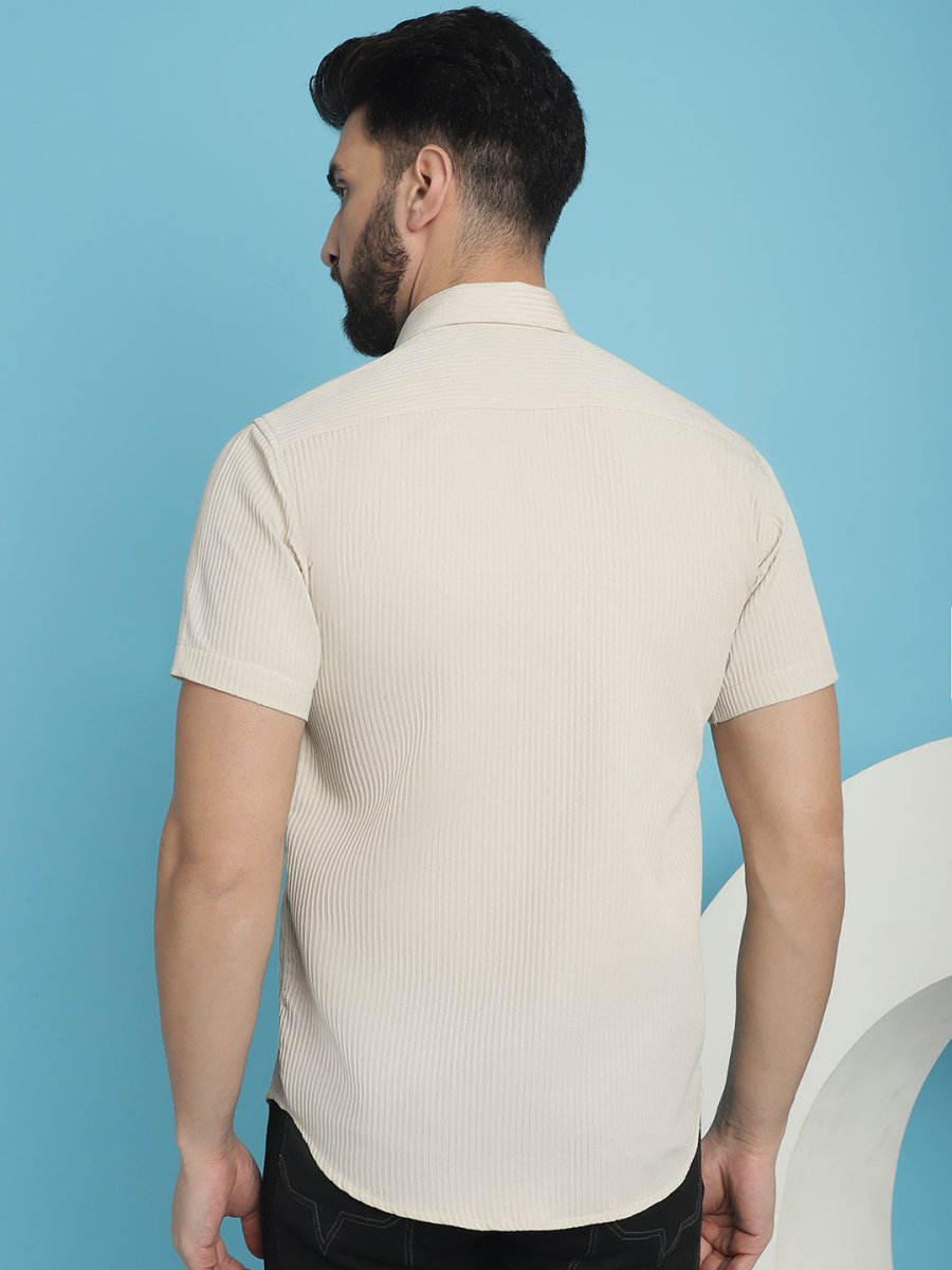 Cream Striped Half Sleeve Shirt for Men - SF_921Cream_S