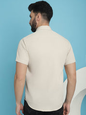 Cream Striped Half Sleeve Shirt for Men - SF_921Cream_S