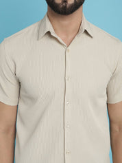 Cream Striped Half Sleeve Shirt for Men - SF_921Cream_S