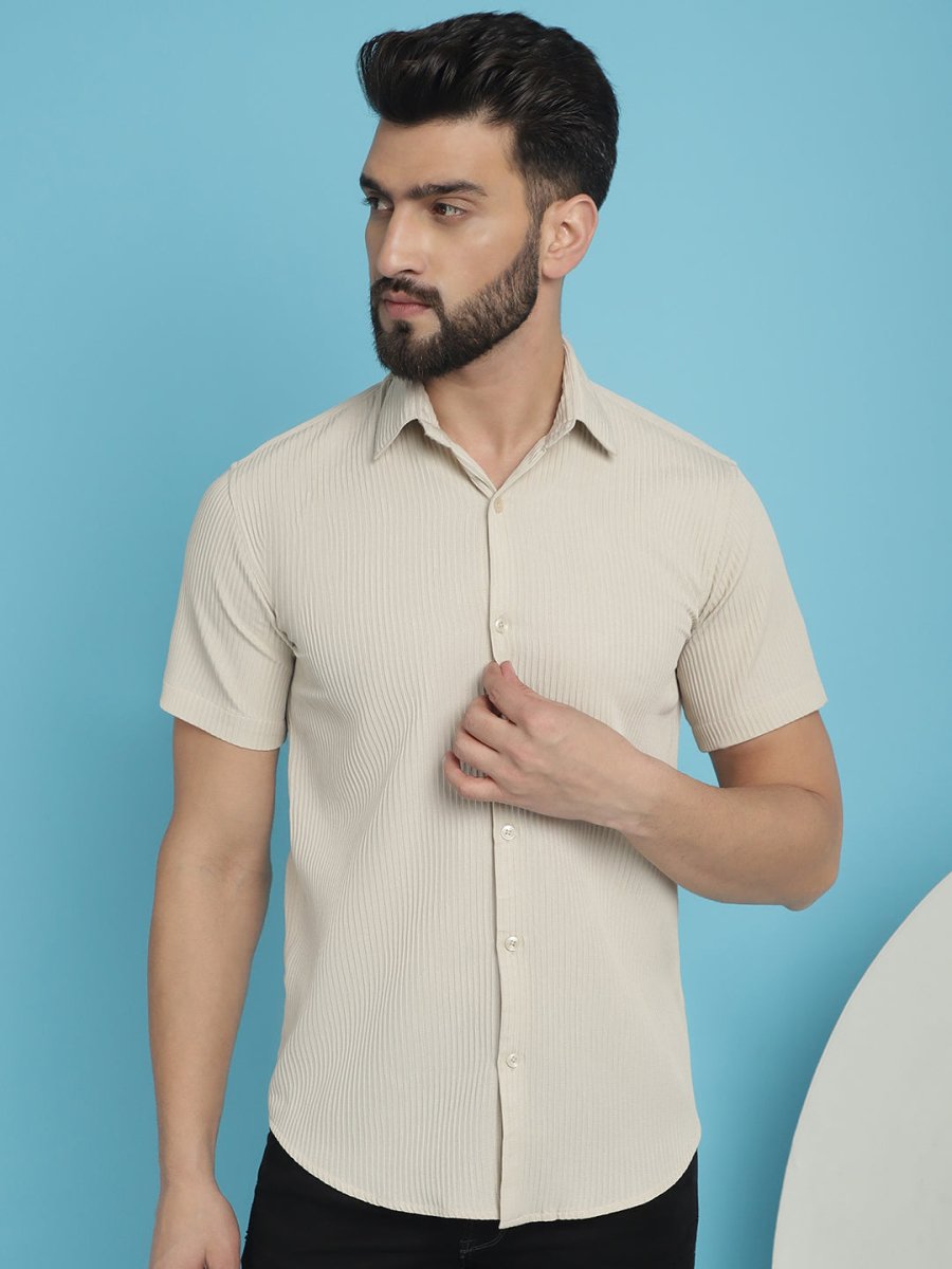 Cream Striped Half Sleeve Shirt for Men - SF_921Cream_S