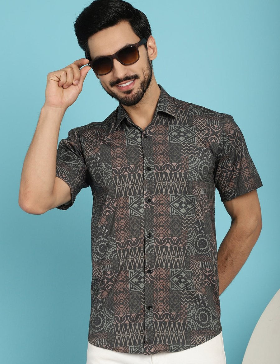 Dark-Grey Printed Casual Shirt - SF_909Dark-Grey_S