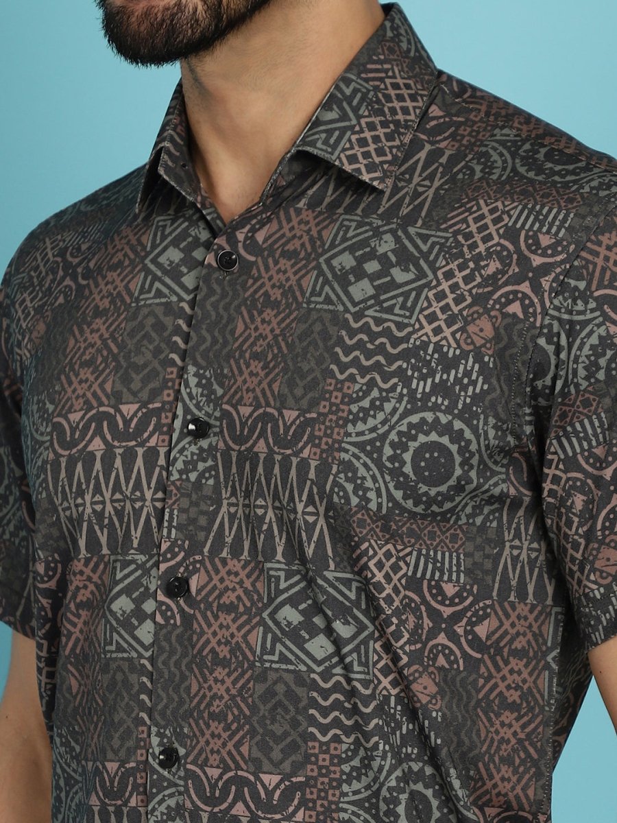 Dark-Grey Printed Casual Shirt - SF_909Dark-Grey_S