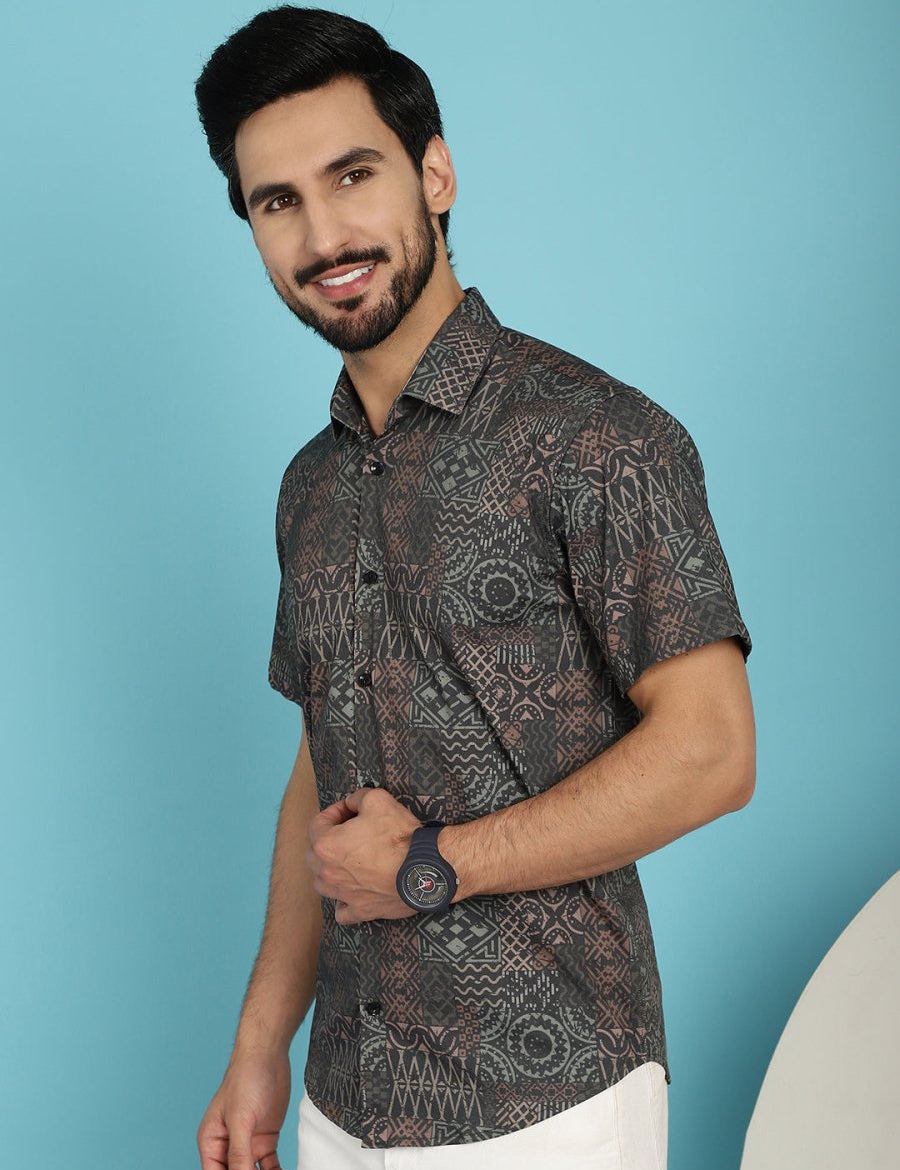 Dark-Grey Printed Casual Shirt - SF_909Dark-Grey_S