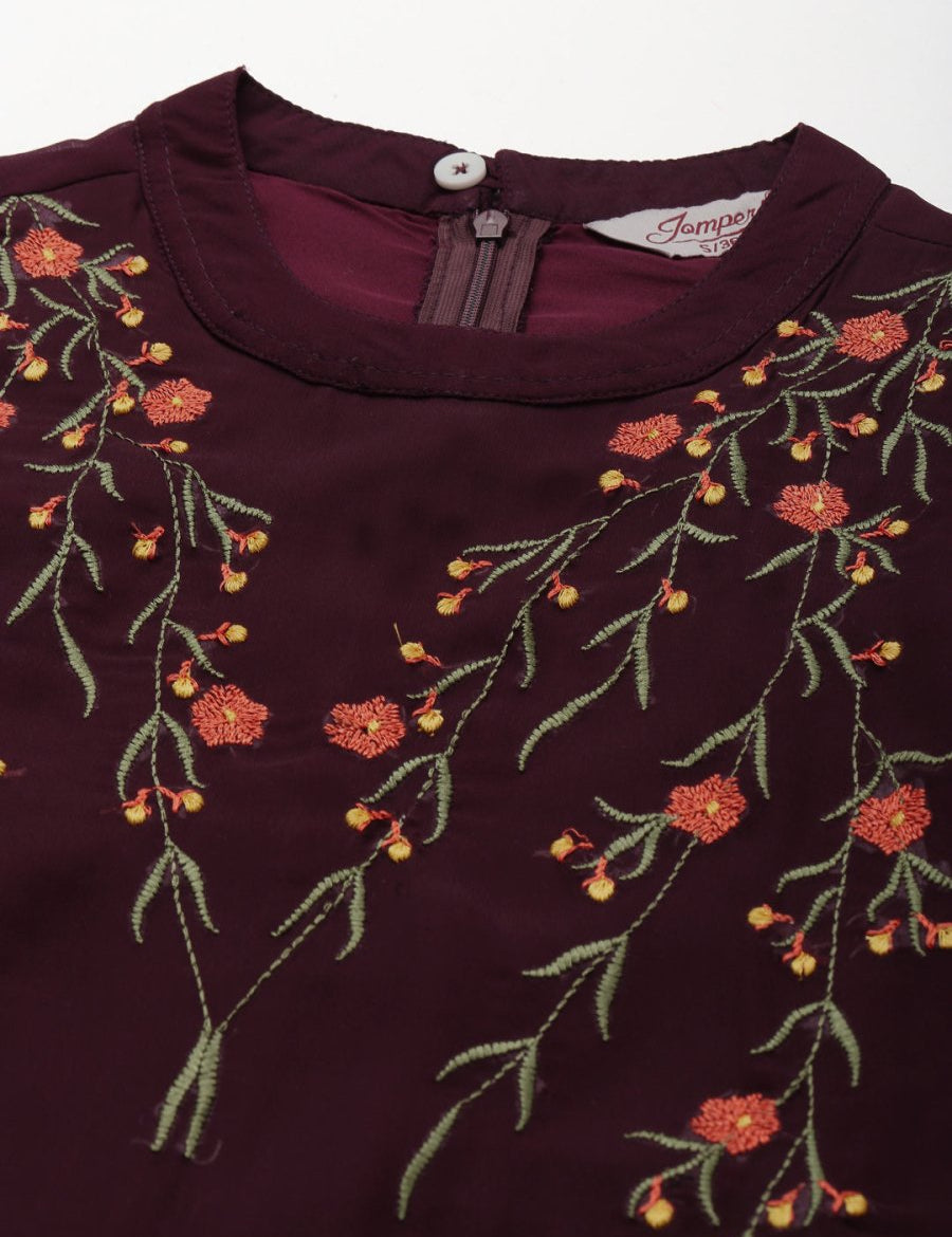 Embroidered A-Line Midi Women Dress - JOK_1472_Purple_S