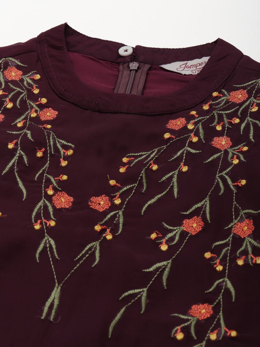 Embroidered A-Line Midi Women Dress - JOK_1472_Purple_S