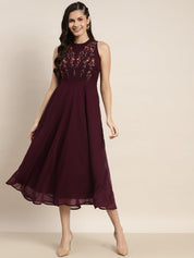 Embroidered A-Line Midi Women Dress - JOK_1472_Purple_S