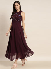 Embroidered A-Line Midi Women Dress - JOK_1474_Purple_XS