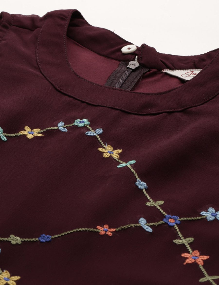 Embroidered A-Line Midi Women Dress - JOK_1474_Purple_XS