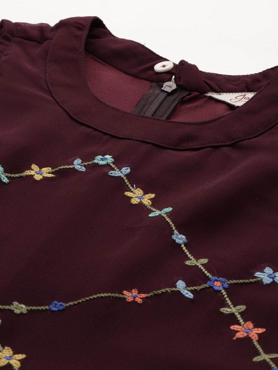 Embroidered A-Line Midi Women Dress - JOK_1474_Purple_XS