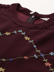Embroidered A-Line Midi Women Dress - JOK_1474_Purple_XS