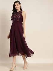 Embroidered A-Line Midi Women Dress - JOK_1472_Purple_S