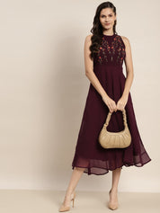 Embroidered A-Line Midi Women Dress - JOK_1472_Purple_S