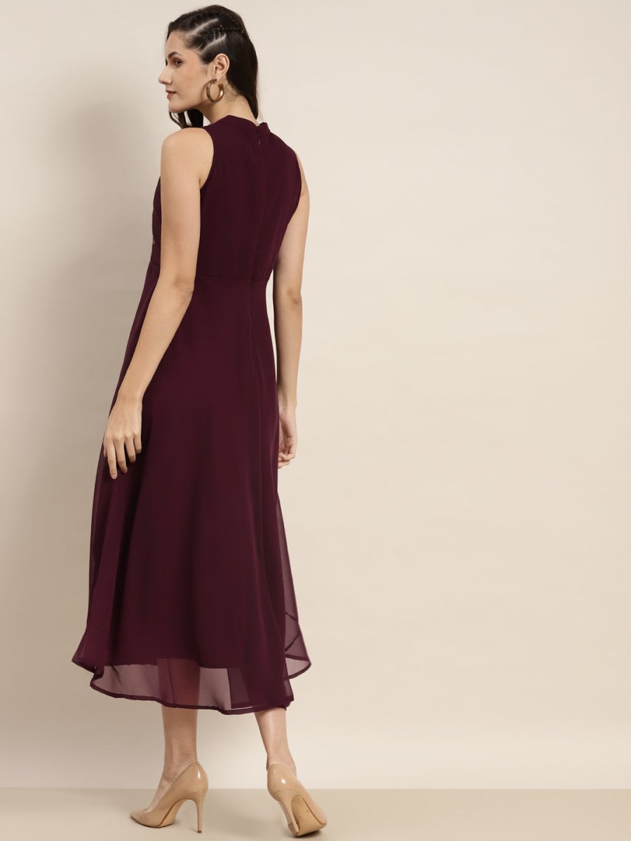 Embroidered A-Line Midi Women Dress - JOK_1472_Purple_S