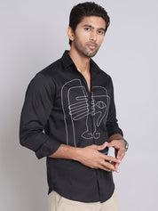 Embroidered Cotton Casual Shirt For Men - SF_9002Black_S