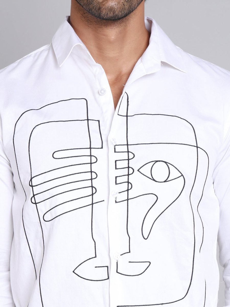 Embroidered Cotton Casual Shirt For Men - SF_9002White_S