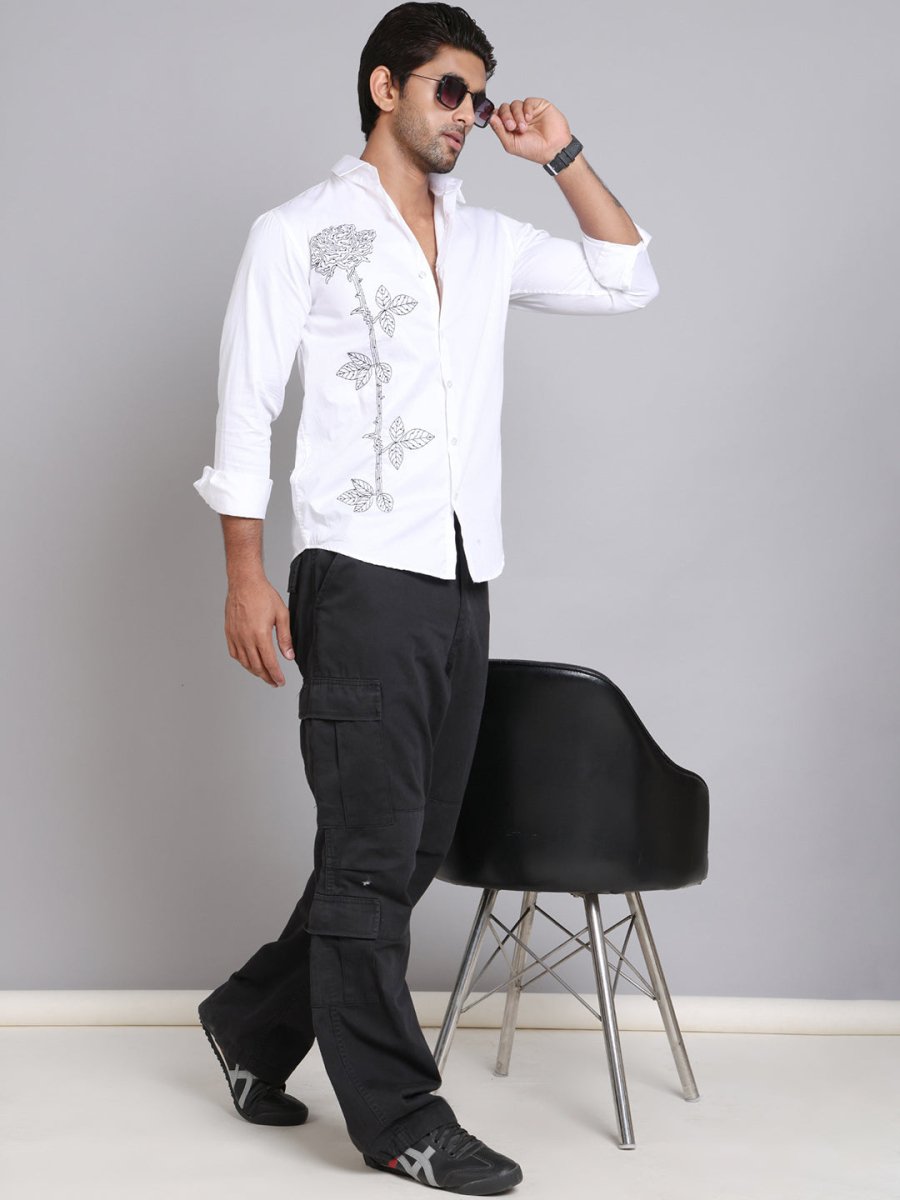 Embroidered Cotton Casual Shirt For Men - SF_9001White_S
