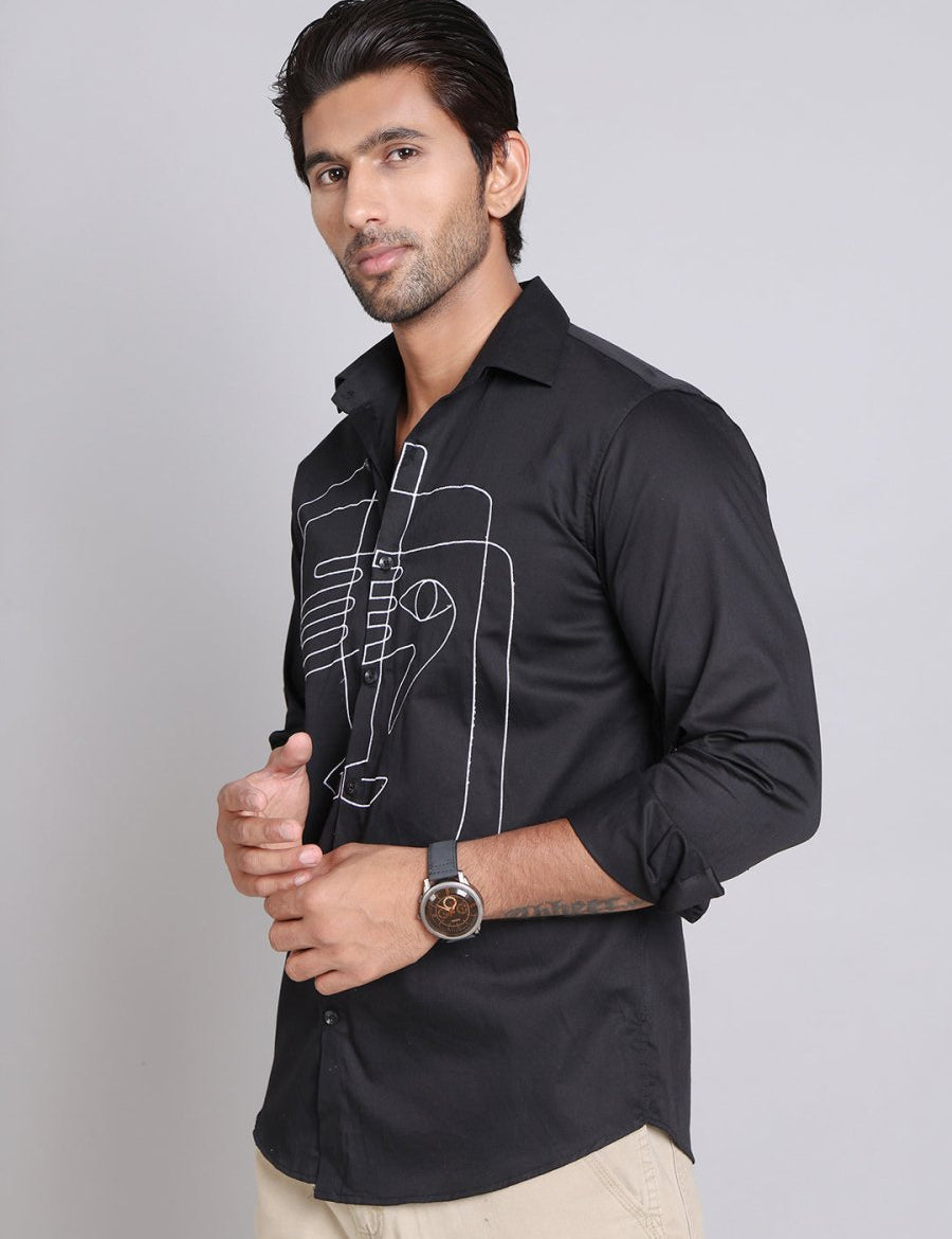 Embroidered Cotton Casual Shirt For Men - SF_9002Black_S