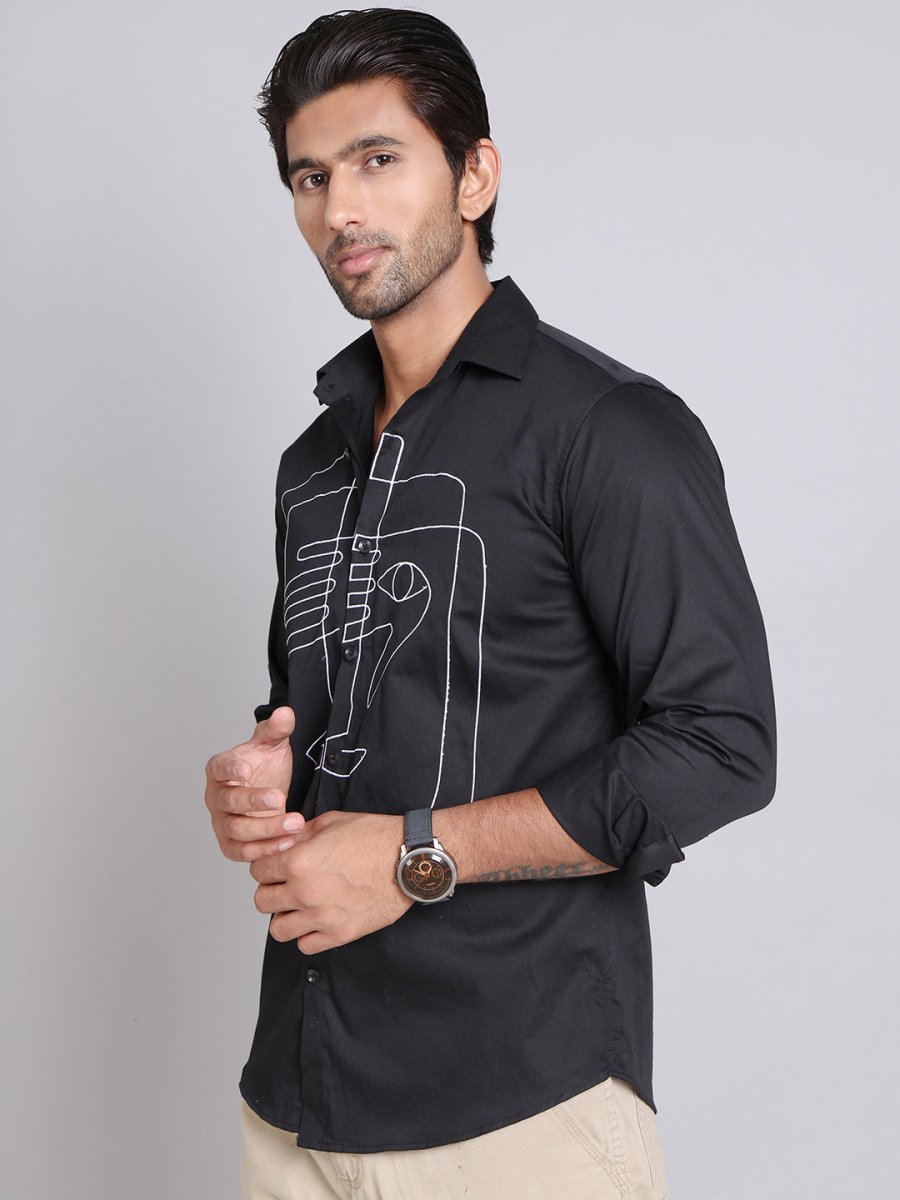 Embroidered Cotton Casual Shirt For Men - SF_9002Black_S