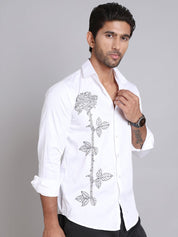 Embroidered Cotton Casual Shirt For Men - SF_9001White_S
