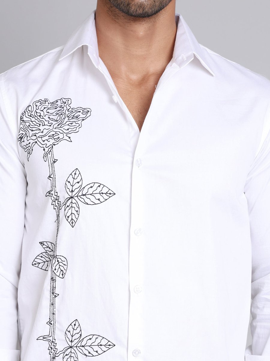 Embroidered Cotton Casual Shirt For Men - SF_9001White_S