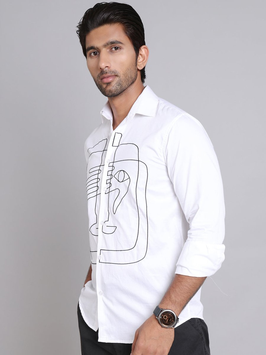 Embroidered Cotton Casual Shirt For Men - SF_9002White_S