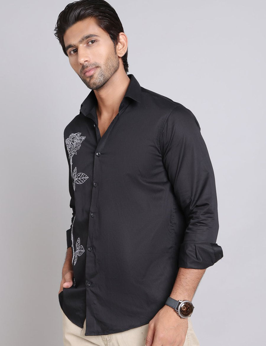 Embroidered Cotton Casual Shirt For Men - SF_9001Black_S