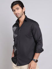 Embroidered Cotton Casual Shirt For Men - SF_9001Black_S