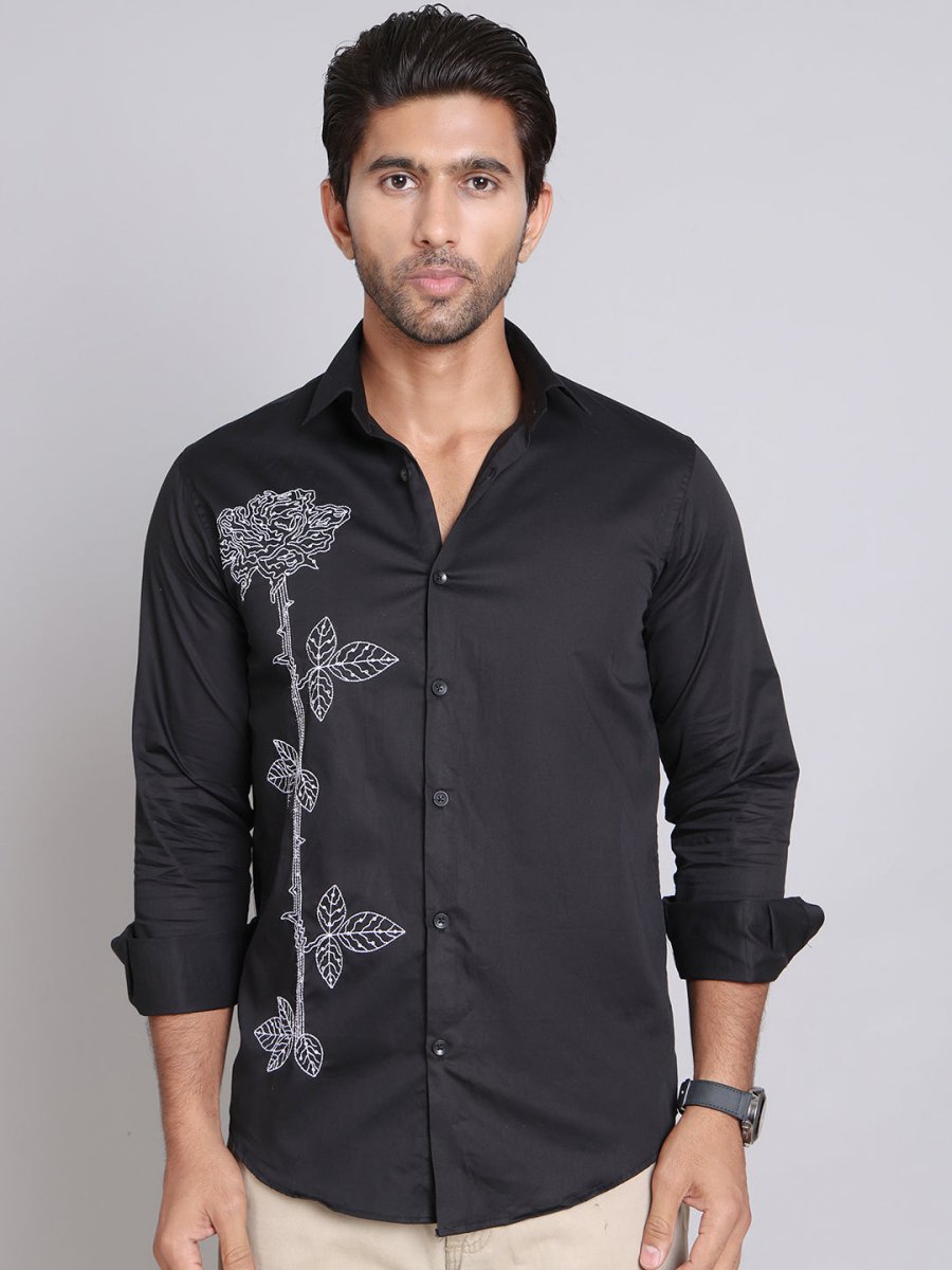 Embroidered Cotton Casual Shirt For Men - SF_9001Black_S