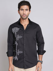 Embroidered Cotton Casual Shirt For Men - SF_9001Black_S