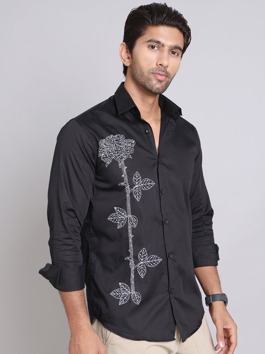 Embroidered Cotton Casual Shirt For Men - SF_9001Black_S