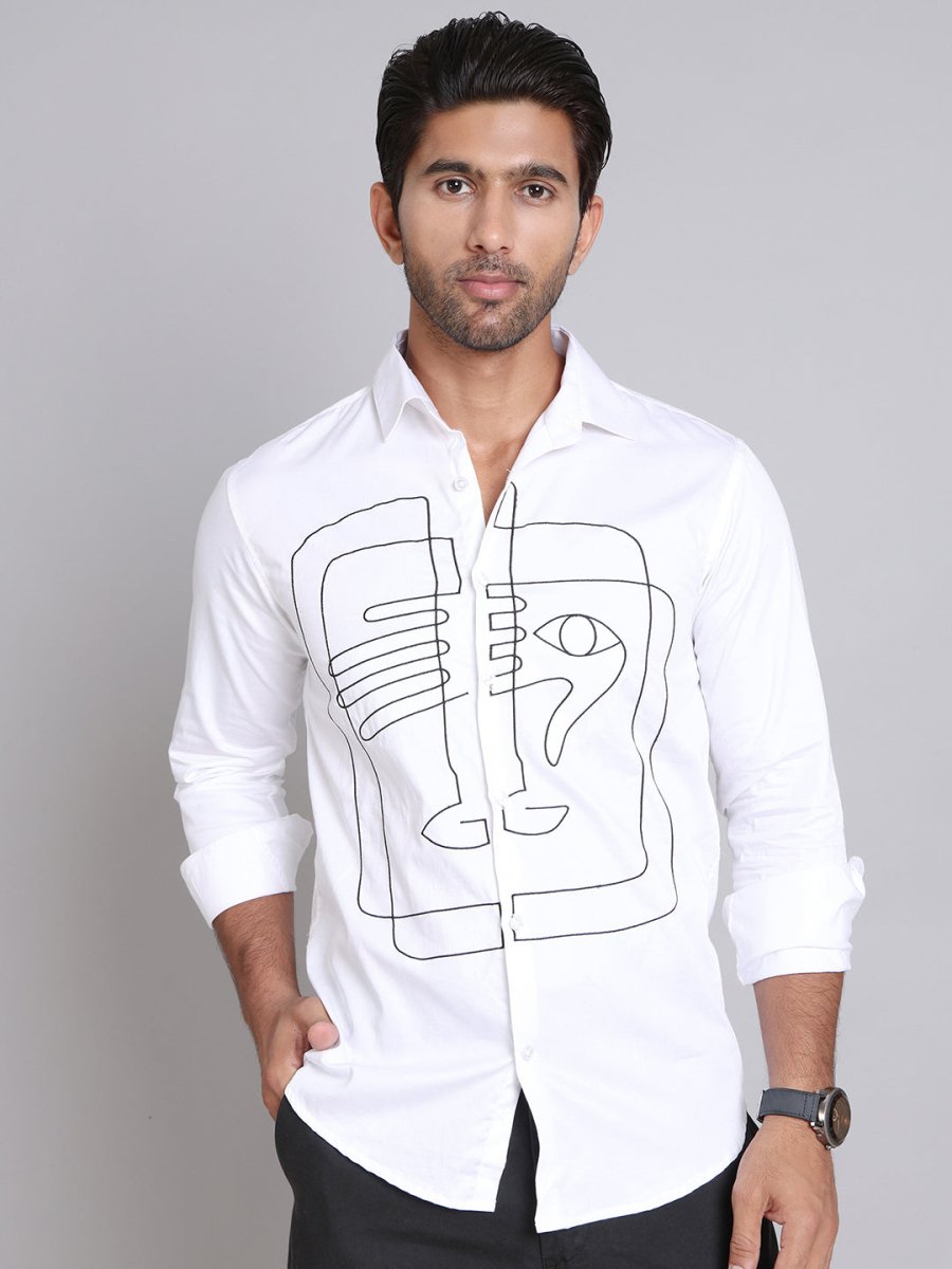 Embroidered Cotton Casual Shirt For Men - SF_9002White_S
