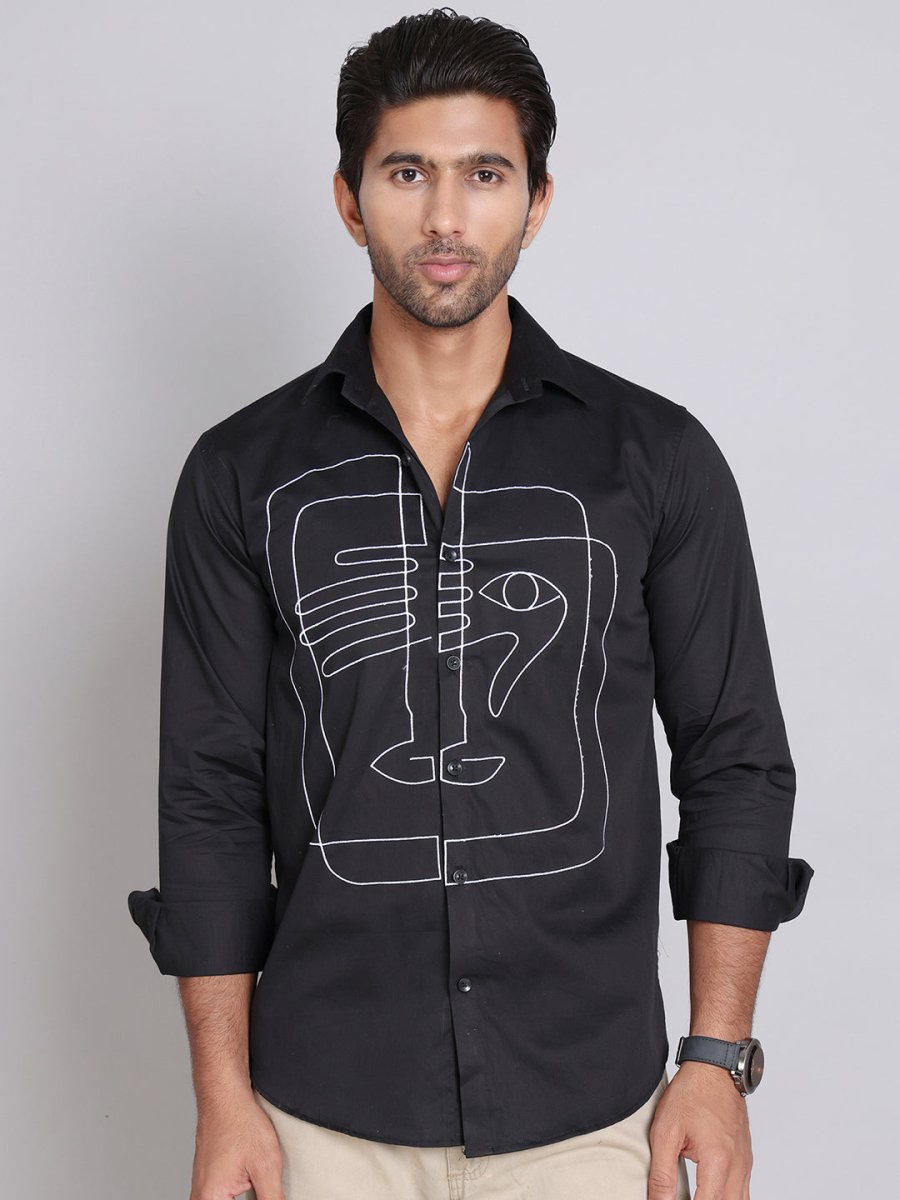 Embroidered Cotton Casual Shirt For Men - SF_9002Black_S
