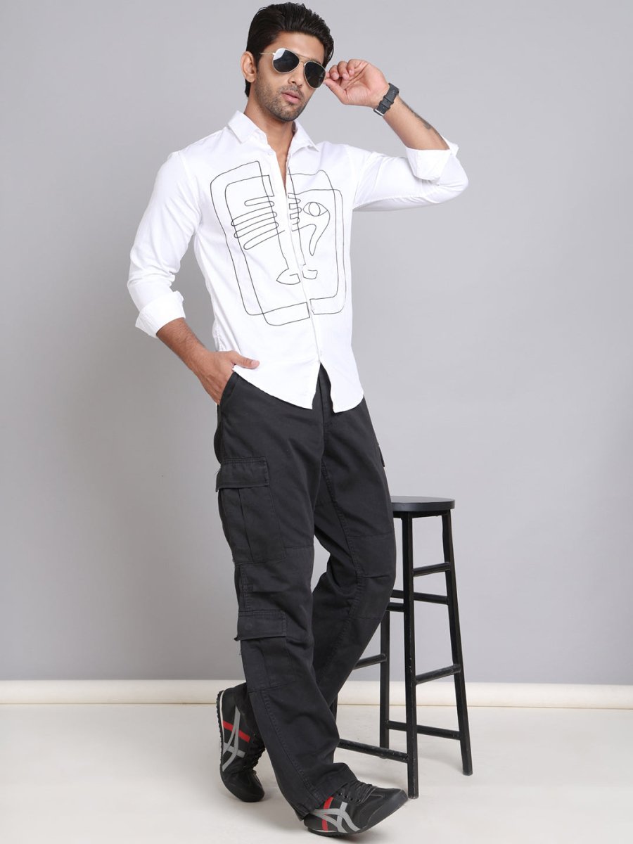Embroidered Cotton Casual Shirt For Men - SF_9002White_S