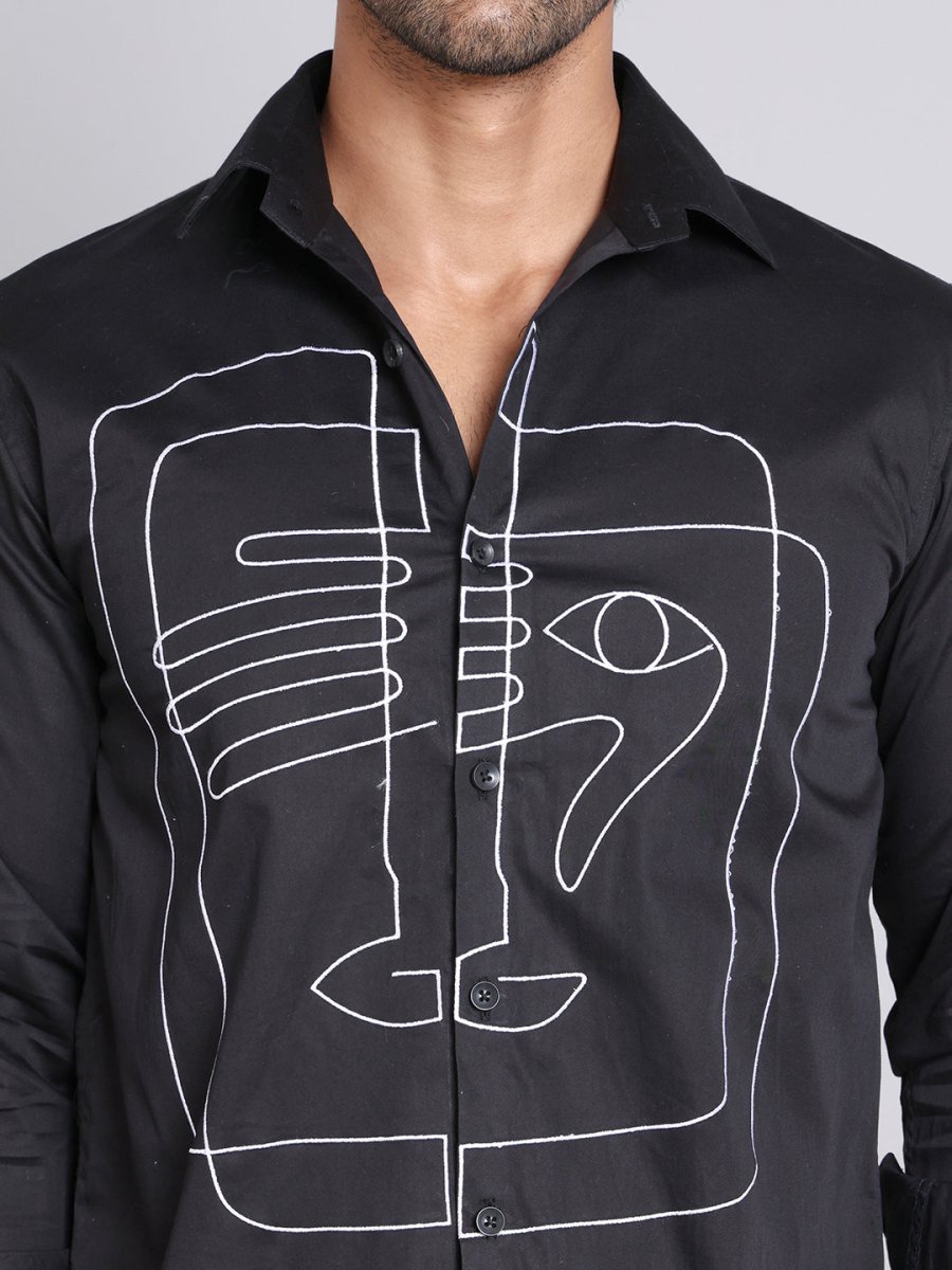 Embroidered Cotton Casual Shirt For Men - SF_9002Black_S